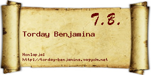 Torday Benjamina névjegykártya